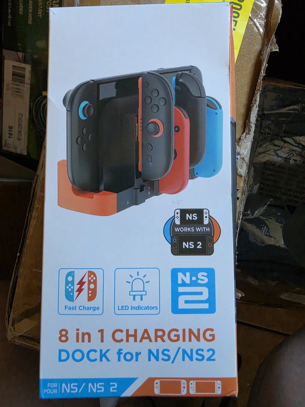 8-in-1 Charging Dock for NS/NS2 - Black with Red & Blue Accents
